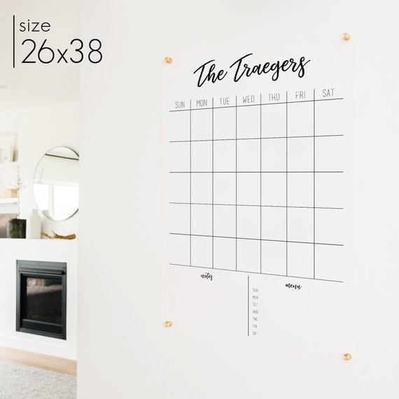 Dry Erase Acrylic Calendar, Personalized With Family Name, Clear Floating Dry Erase Wall Calendar on Standoffs, Acrylic Board Calendar - Etsy