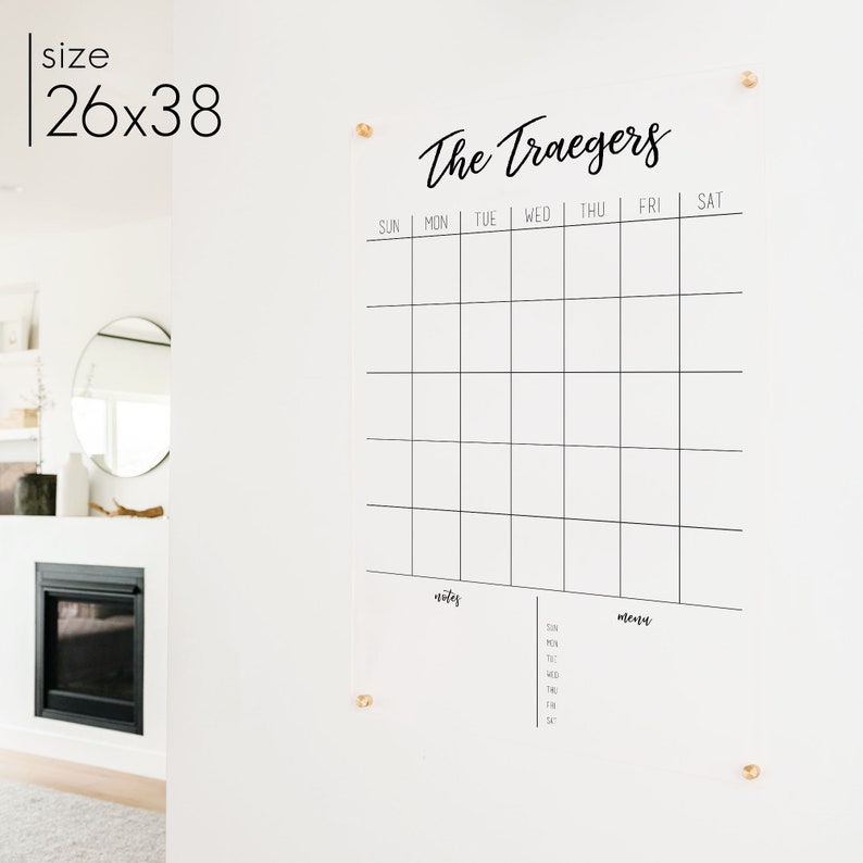 Dry Erase Acrylic Calendar, Personalized with Family Name, Clear Floating Dry Erase Wall Calendar on Standoffs, Acrylic Board Calendar image 10