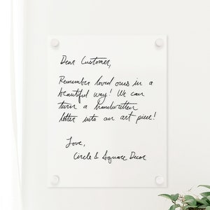 Regalo de escritura a mano real en acrílico flotante para una carta o receta / Regalo conmemorativo escrito a mano personalizado Arte de escritura a mano real para pared