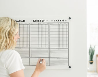 Personalized Daily and Weekly To do list Board or Get Ready Chart , Personalized Dry Erase Acrylic Chore Chart Board for 3 Kids