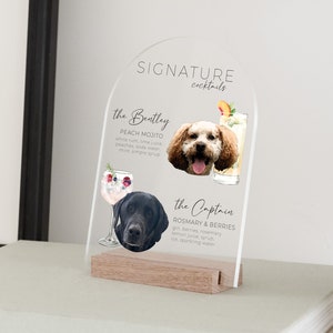 Dog Signature Cocktail Sign, Wedding Bar Menu | Personalized Clear Acrylic Signature Pet Cocktail Sign with Watercolor Drinks