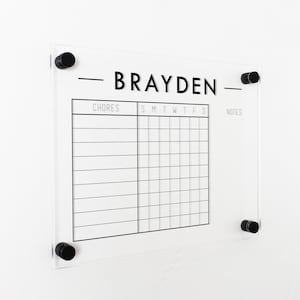 Acrylic Chore Chart for Kids, Clear Chore Chart, Personalized Dry Erase Chore Chart For Wall, Acrylic Job Chart, Floating Chores List