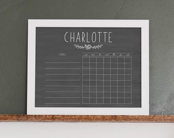 11x14 Personalized Chore Chart For Girl or Boy, Chalkboard Style Dry Erase, Boy and Girl Styles Available