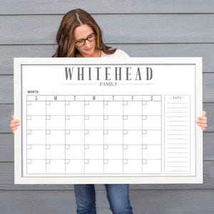 Personalized Monthly Dry Erase Calendar with Notes Section for Family | Customized Framed Whiteboard Monthly Planner Reusable Calendar
