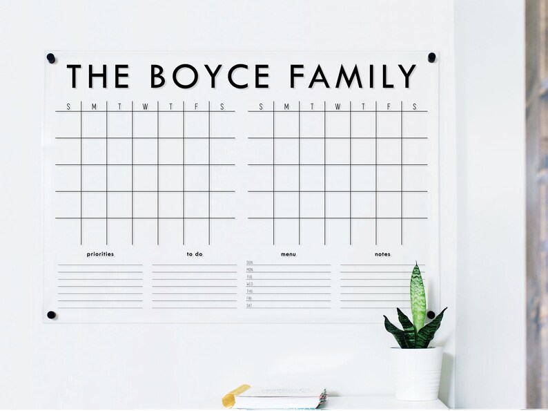 2 Month Dry Erase Calendar Command Center Large Acrylic Etsy