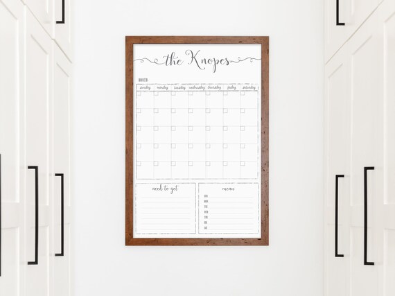 Family Wall Calendar Custom 24x36 Framed Whiteboard Dry - Etsy