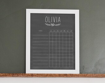 Personalized Chore Chart For Kids | Chalkboard Dry Erase 11x14 Framed | Magnetic Option