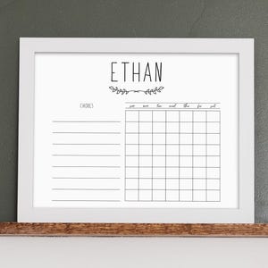Personalized Chore Chart for Kids on Framed Whiteboard for Daily and Weekly Routine Schedule | Dry Erase with Magnetic Option