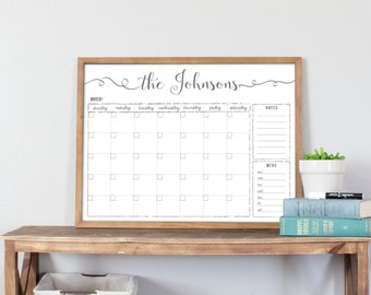 Wall Calendar, 2025 Custom Whiteboard Calendar, Dry Erase Farmhouse Style calendar, Family Menu Planner, Kitchen Family Planner, Menu Board
