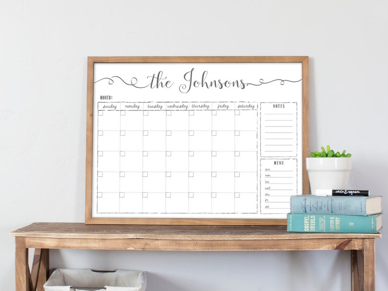 2024 Custom Whiteboard calendar, Dry Erase Farmhouse calendar, menu planner, kitchen family planner, menu board Knope image 1