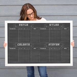 Large Kid Chore Chart , Family Chore Chart , 4 person chore chart, 4 child chore chart afbeelding 7