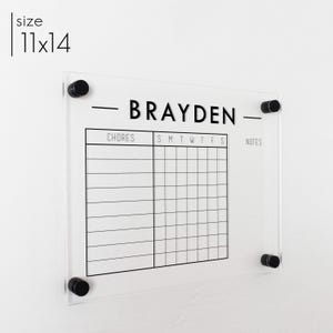Acrylic Chore Chart for Kids, Clear Chore Chart, Personalized Dry Erase Chore Chart For Wall, Acrylic Job Chart, Floating Chores List 11" x 14" Horizontal