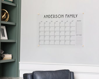 Acrylic Calendar for Wall in Home or Office | Large Wall Calendar with Family Name | 2024 Calendar Reusable Clear Monthly Calendar