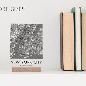 New York City Map Wall Art on Clear Acrylic | Acrylic NYC Map on Wood Stand | City Street Road Map Minimalist Home or Office Decor