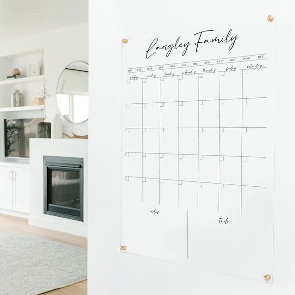 Vertical Acrylic Calendar For Wall, Clear Dry Erase Board, 2022 Modern Office Calendar, Minimalist Housewarming Gift, Wall Mounted #xx313