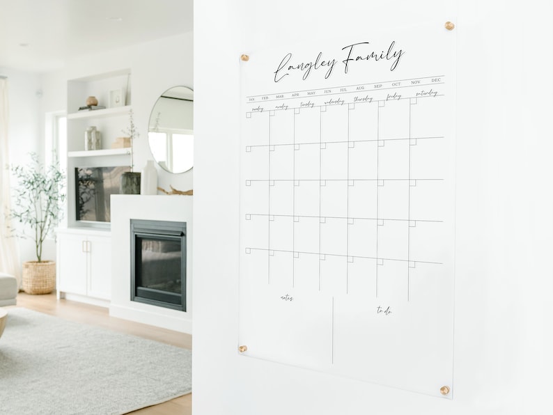 Vertical Acrylic Calendar For Wall, Clear Dry Erase Board, 2022 Modern Office Calendar, Minimalist Housewarming Gift, Wall Mounted xx313 image 1