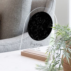 Mappa stellare personalizzata per data e posizione / Stampe acriliche del cielo notturno / Mappa trasparente delle costellazioni / Regalo di nozze o Idea regalo per l'anniversario