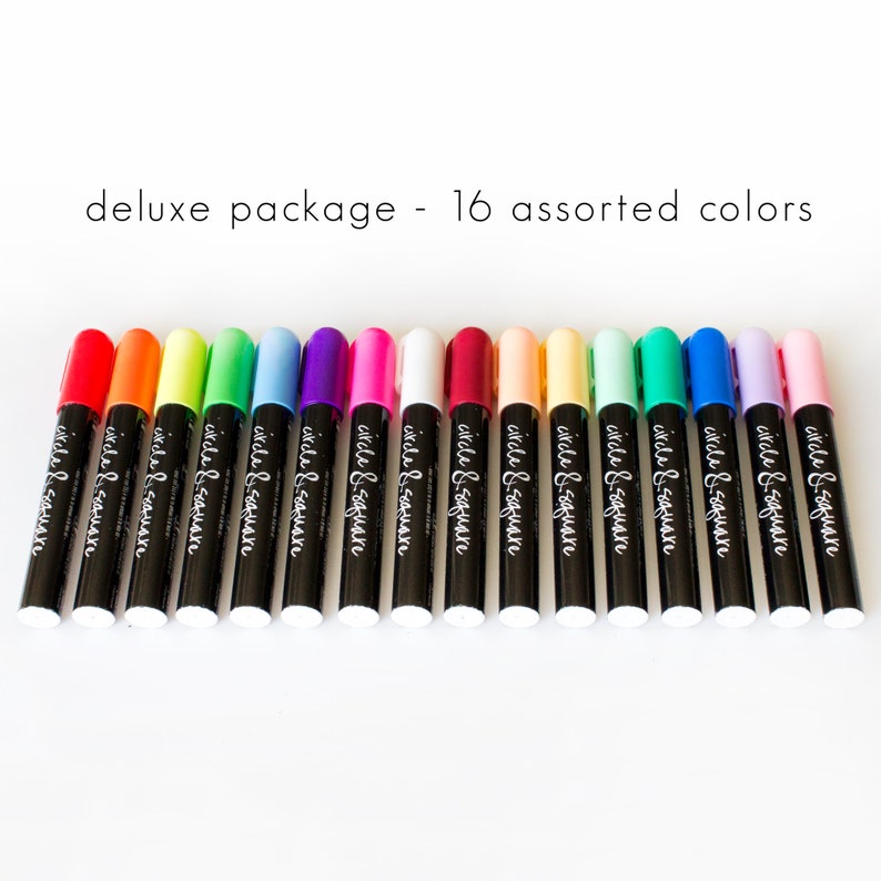 Deluxe pack 16 chalk markers with both the neon and assorted color packs that has 6mm tip size that is also reversible.