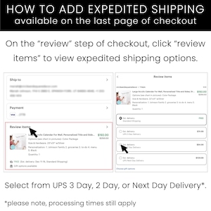 The image is a screenshot of a website's checkout page, where the instructions are displayed for adding expedited shipping available on the last page of checkout.