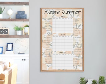 Summer Bucket List Calendar, Available in Dry Erase Framed or Paper Print Only Options | Vertical Summer Planner for Adults, Teens & Kids