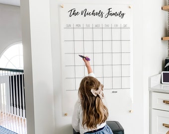 Dry Erase Acrylic Calendar, Personalized with Family Name, Clear Floating Dry Erase Wall Calendar on Standoffs, Acrylic Board Calendar