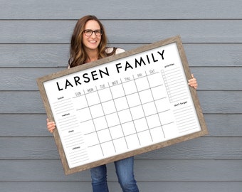 Personalized Dry Erase Monthly Family Wall Calendar Whiteboard | Custom Monthly Planner To Do or Chore List and Schedule for Family