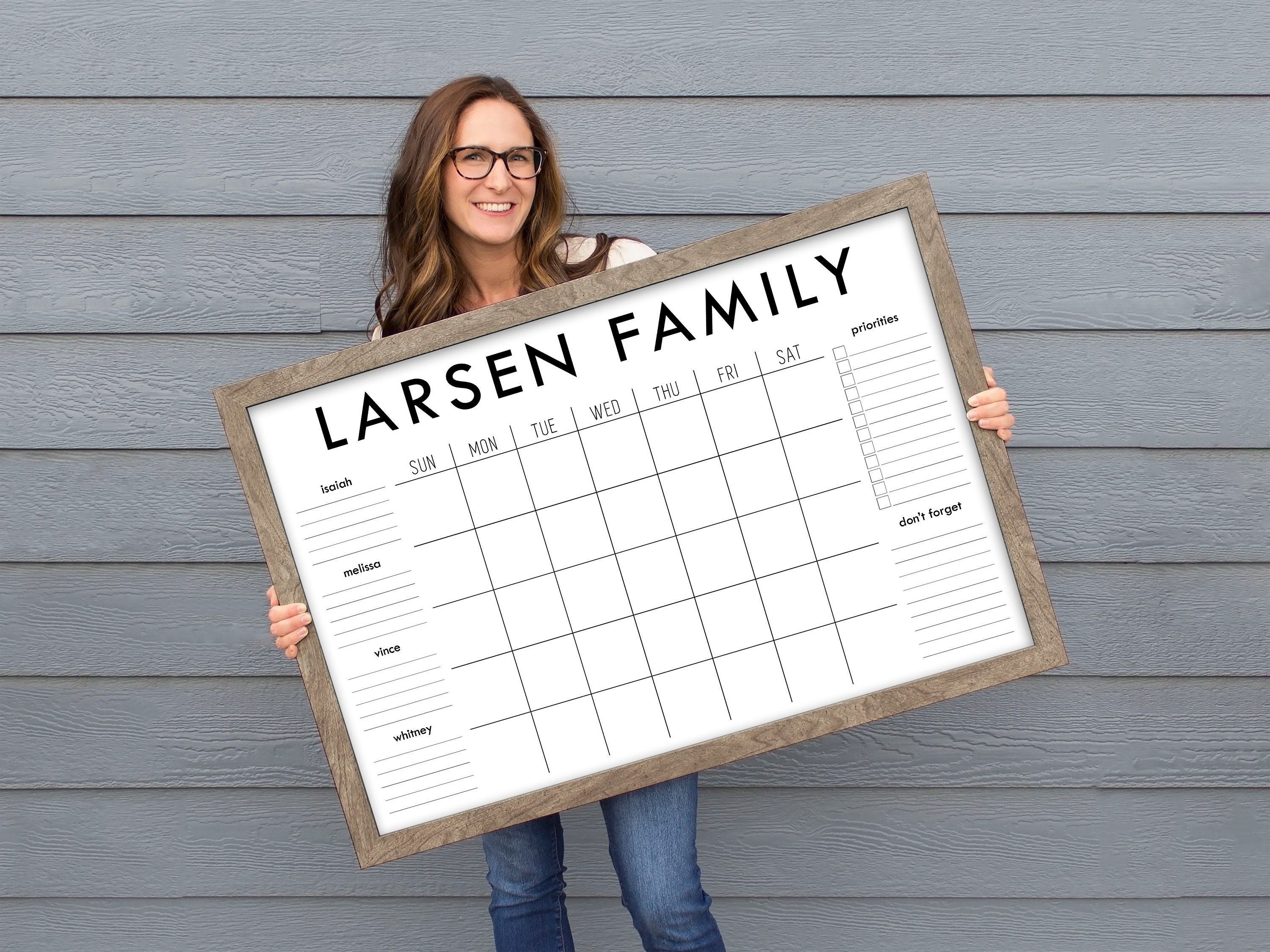 Personalized Dry Erase Monthly Family Wall Calendar Whiteboard | Custom Monthly Planner To Do or Chore List and Schedule for Family