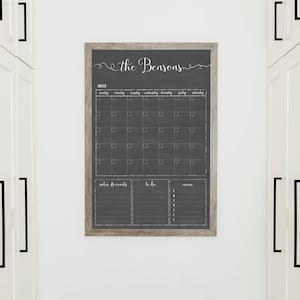 Dry Erase Chalkboard Framed Family Wall Calendar Command Center | Reusable Monthly Planner with Custom Sections for Family Home Decor