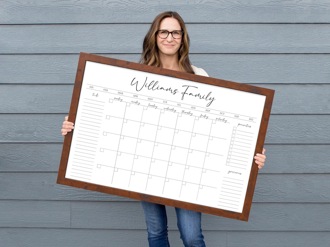 Personalized Dry Erase Wall Calendar with Custom To do list and Notes Organization Sections, Large Whiteboard Calendar, Family Calendar