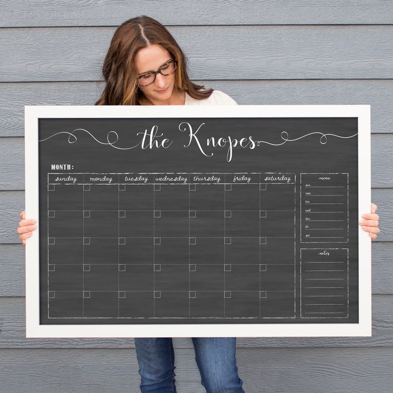 Personalized Dry Erase Chalkboard Calendar Small OR Large Size Framed Family Command Center Organizer Horizontal image 8