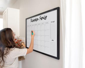Framed Dry Erase Calendar - Horizontal Layout with List Sections