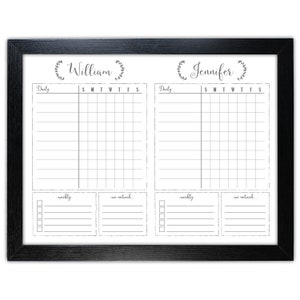 18x24 Two Child Dry Erase Whiteboard Chore Chart , Task Chart White Board, Framed Chore Chart, 2 kid, kid's daily routine board 1886 Black