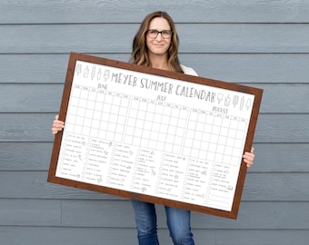 Personalized Large Popsicle Summer Bucket List Calendar| Minimalist Framed Dry Erase or Colorable Paper 3 Month Bucket List Calendar