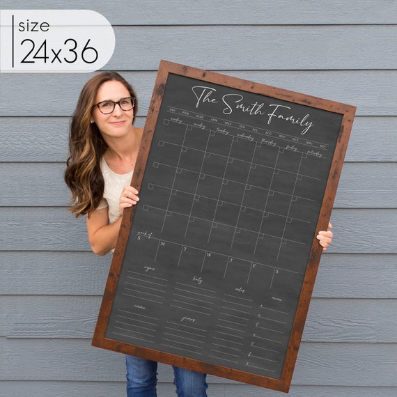  Personalized Monthly Wall Calendar, 24x36 dry erase framed  calendar, landscape calendar, custom family name calendar, cursive hanging chalkboard  calendar : Handmade Products