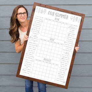 Summer Bucket List Three Month Calendar, Dry-Erase Framed and Colorable Poster Print Options | Popsicle Summer of Fun Calendar for Family