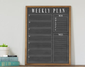 18x24 Weekly Calendar, Weekly Chalkboard Dry Erase Planner, Custom Framed Calendar for Command Center, Modern Simple Farmhouse #1864