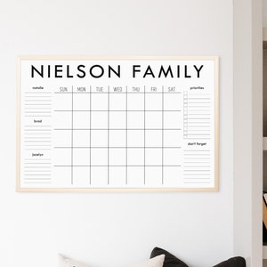 Custom Framed Dry Erase Minimalist Monthly Wall Calendar for Family | Whiteboard Style Wall Hanging Monthly Planner Family Command Center