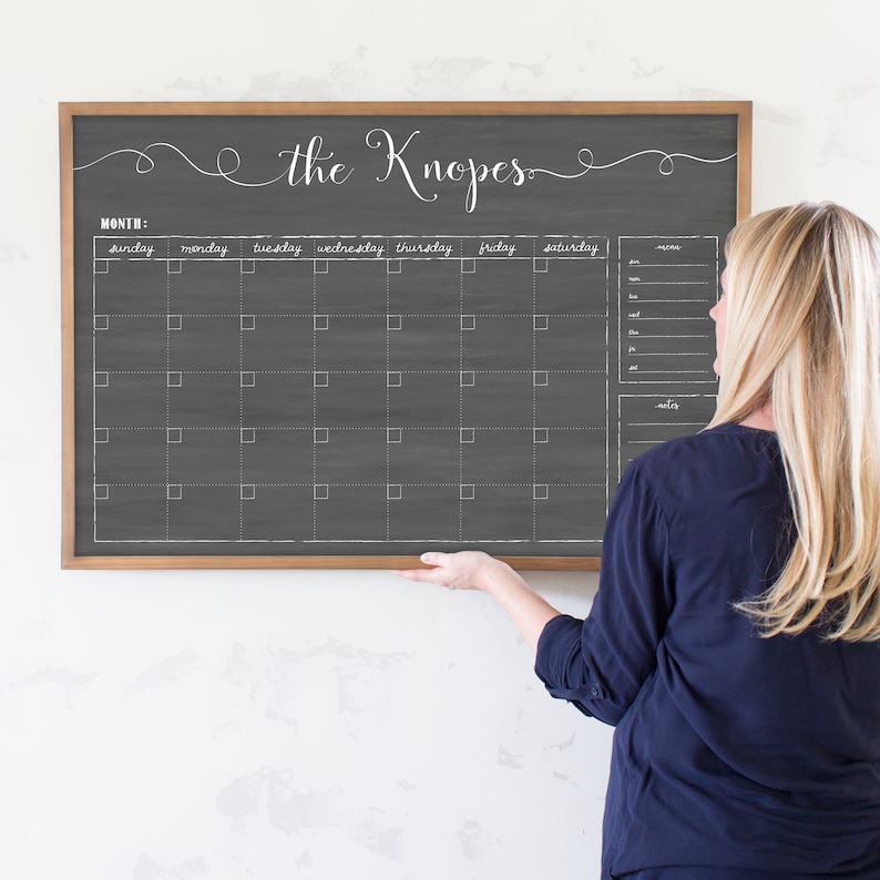 Personalized Dry Erase Chalkboard Calendar Small OR Large Size Framed Family Command Center Organizer Horizontal image 7