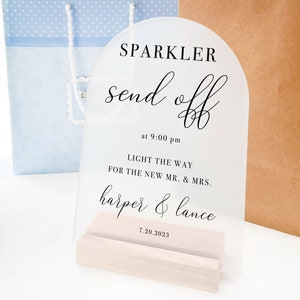 Personalized Clear Arch Acrylic Sparkler Wedding Send Off Sign | Send Off Sign for Wedding Reception, Wedding Table Signage with Stand