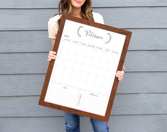 Dry Erase Whiteboard Calendar, Personalized and Framed for Wall