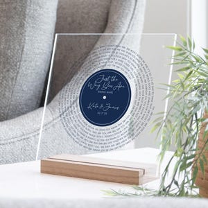 Navy Blue Vinyl Record Song with Lyrics on Acrylic, Romantic Gift for Him, Gift for Husband, Wedding Song Lyrics with Blue Text