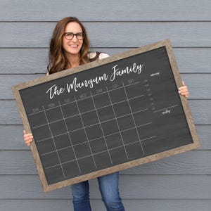 Chalkboard Calendar Personalized for Family, Large Wall Calendar, Framed Dry Erase Calendar, Chalk Board Calendar for Command Center Wall