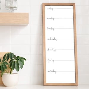 9x24 or 14x36 Weekly Whiteboard Calendar, Slim Week Planner, Framed Week Organizer, Menu Board, School Planner, Kids Activities #0903