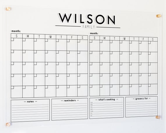 Two Month Clear Acrylic Dry Erase Calendar W/ 4 Custom Bottom - Etsy