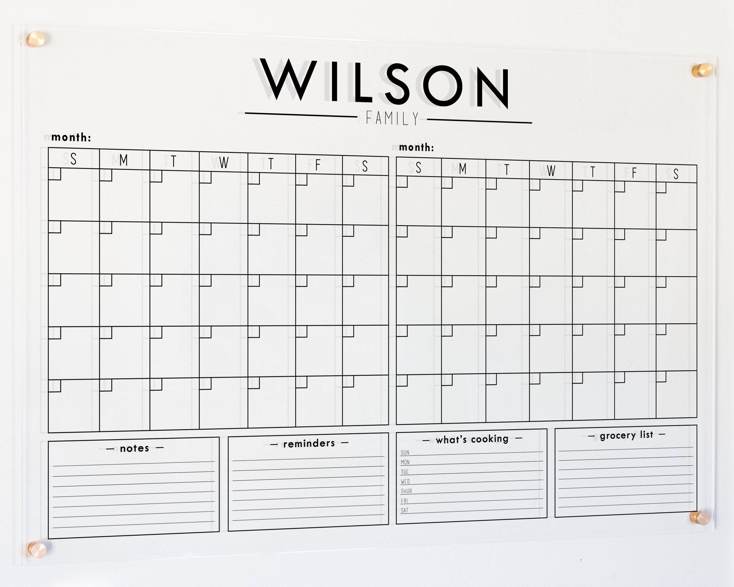 Two Month Clear Acrylic Dry Erase Calendar w/ 4 custom bottom Etsy