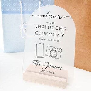 Personalized Frosted Acrylic Unplugged Ceremony Wedding Sign with Stand | Unplugged Ceremony Wedding Signage, Small Acrylic Welcome Sign