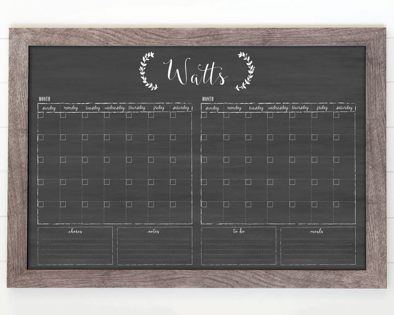 Chalkboard Calendar Dry Erase Command Center LARGE 24 X 36 Etsy