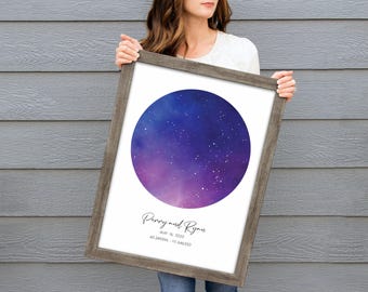 Mapa estelar personalizado, regalo de aniversario del cielo nocturno, enmarcado