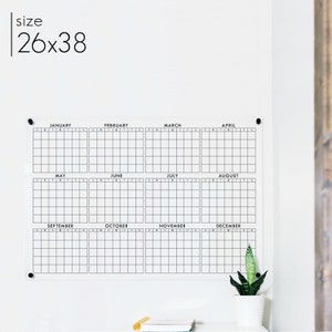 Yearly Dry Erase Acrylic Calendar, clear wall mounted minimalist calendar 3812 38''Wx26''H w/Black