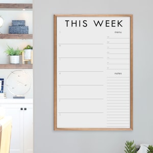Framed Dry Erase Vertical Weekly Wall Calendar with Personalized Titles | Custom Whiteboard Style Weekly Planner Home Decor for Family